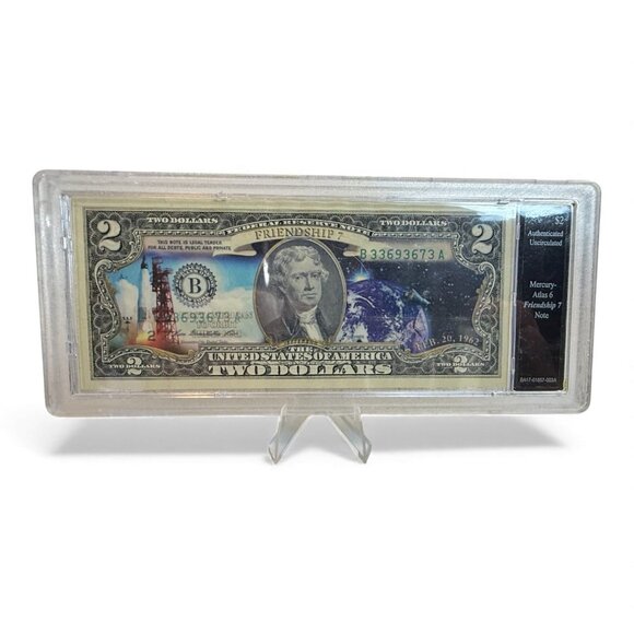 Mercury-Atlas 6 Friendship 7 $2 Note In Protective Case - Authenticated & Uncirc - Picture 1 of 6